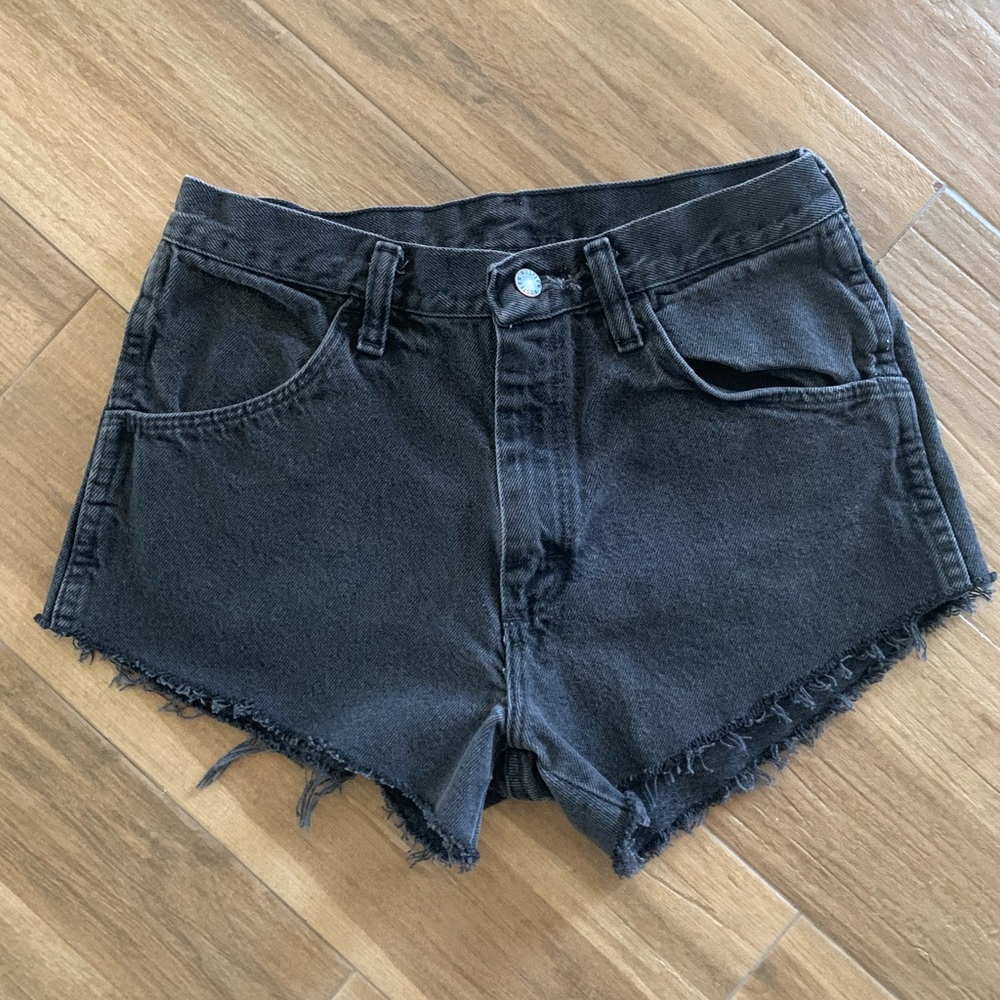 vintage black distressed denim high waist shorts